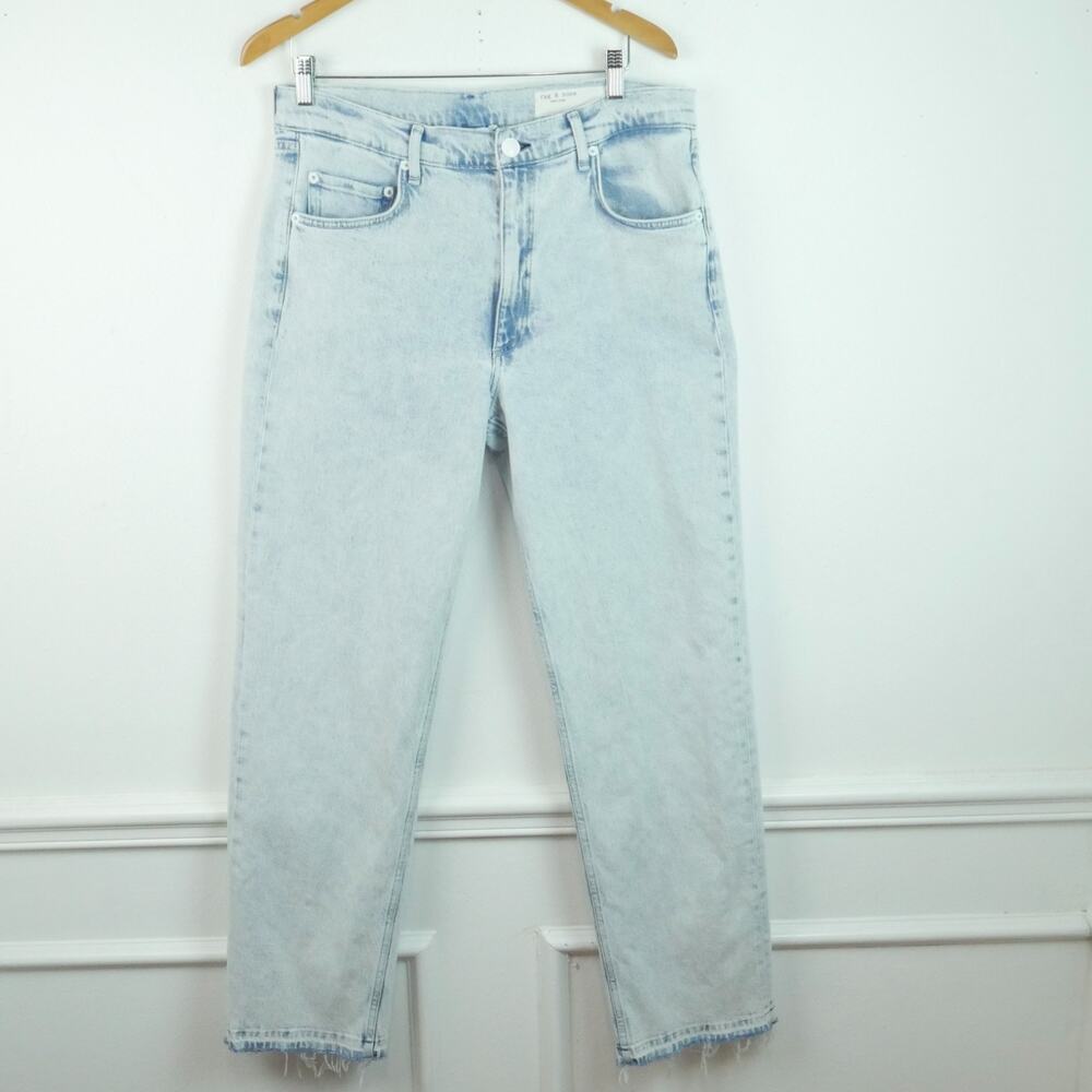 Rag & Bone Harlow Mid Rise Straight Jeans Size 32 Light Wash Raw Hem Raquel - Picture 2 of 12
